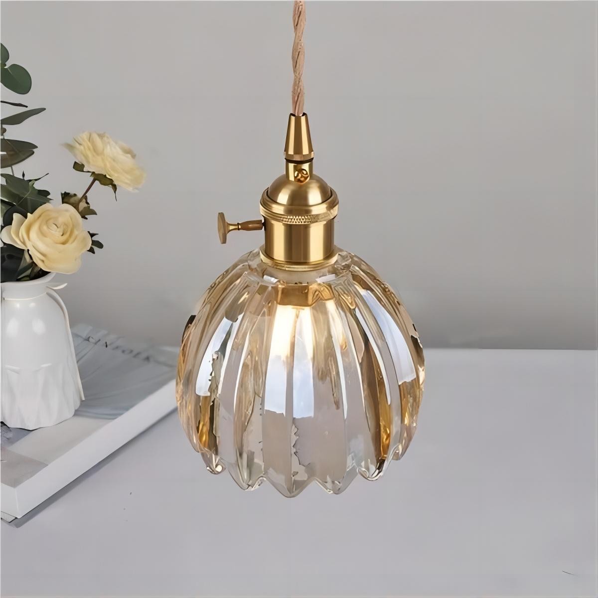 Retro koperen glazen bloemblaadjes hanglamp HL90