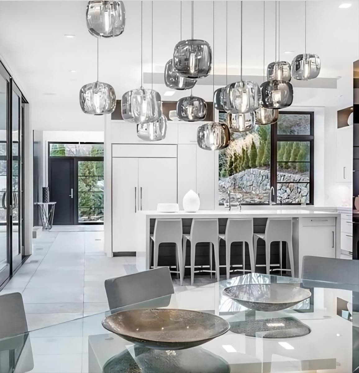 Cubie kroonluchter rookglas bol hanglamp voor kookeiland