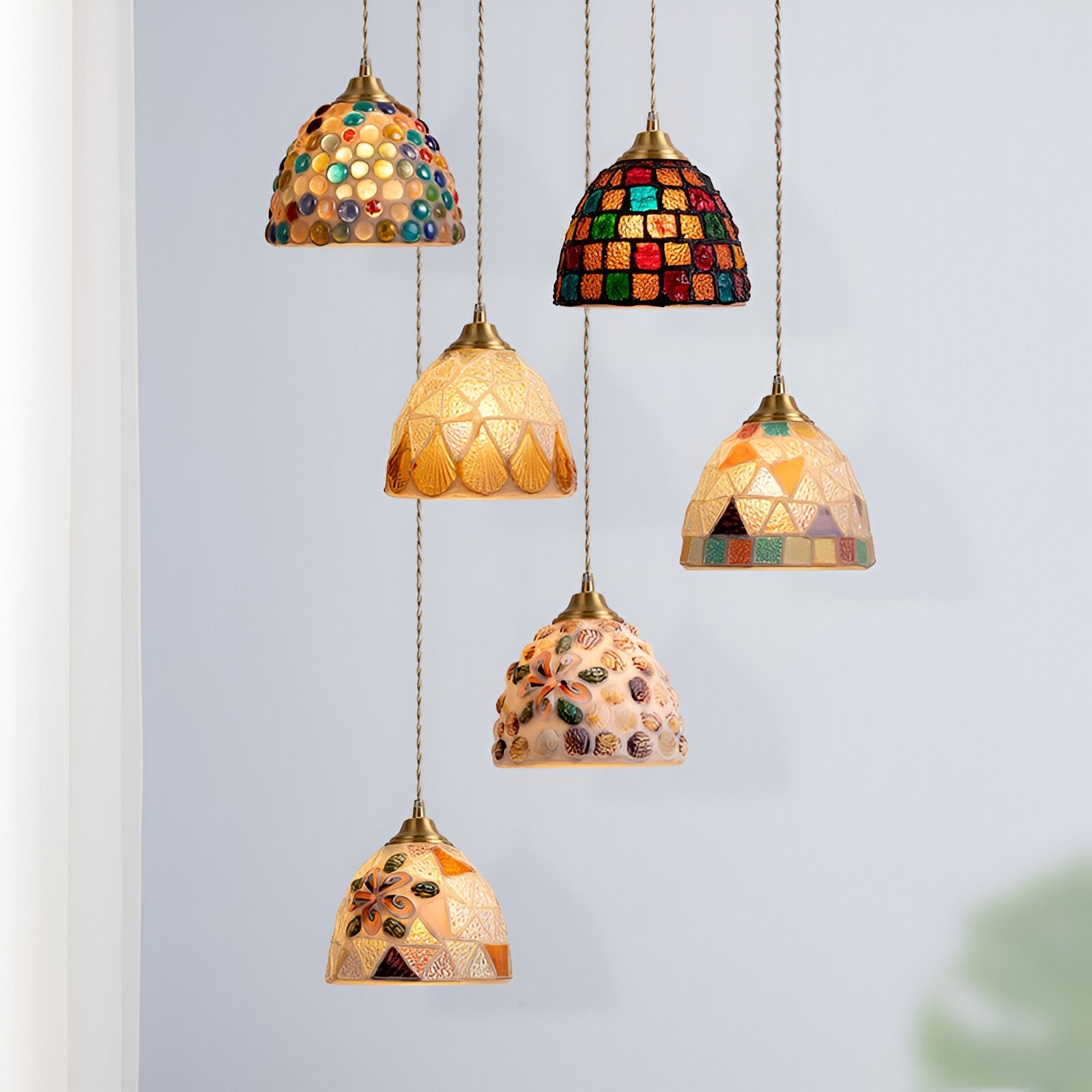 Retro kleurrijke natuurlijke schelp handgemaakte messing hanglamp HL1279