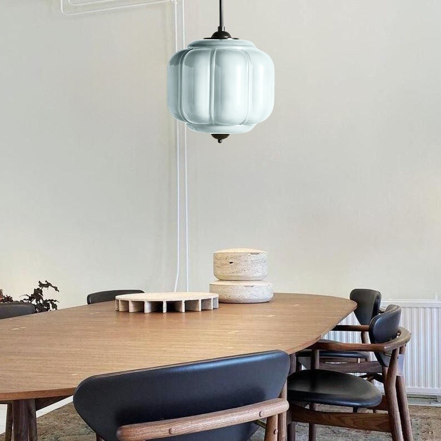 Vintage Eloise Melkglazen Hanglamp - Geribbelde Glazen Plafondkroonluchter HL1091