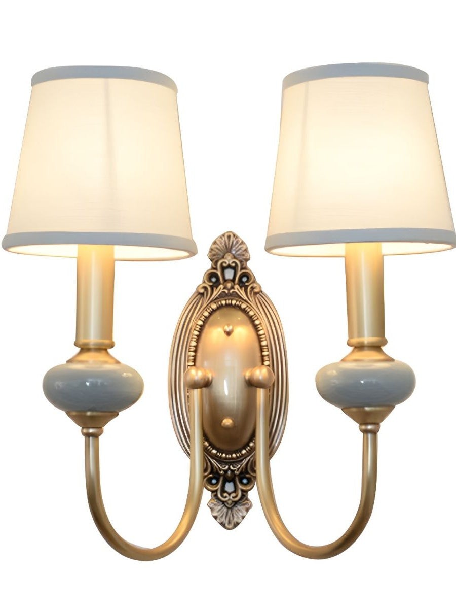 Klassieke wandlamp met stoffen kap - keramische wandlamp voor hal of slaapkamer HL1805