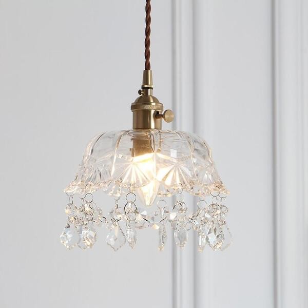 Vintage helder geribbeld glas paraplu hanglamp HL49