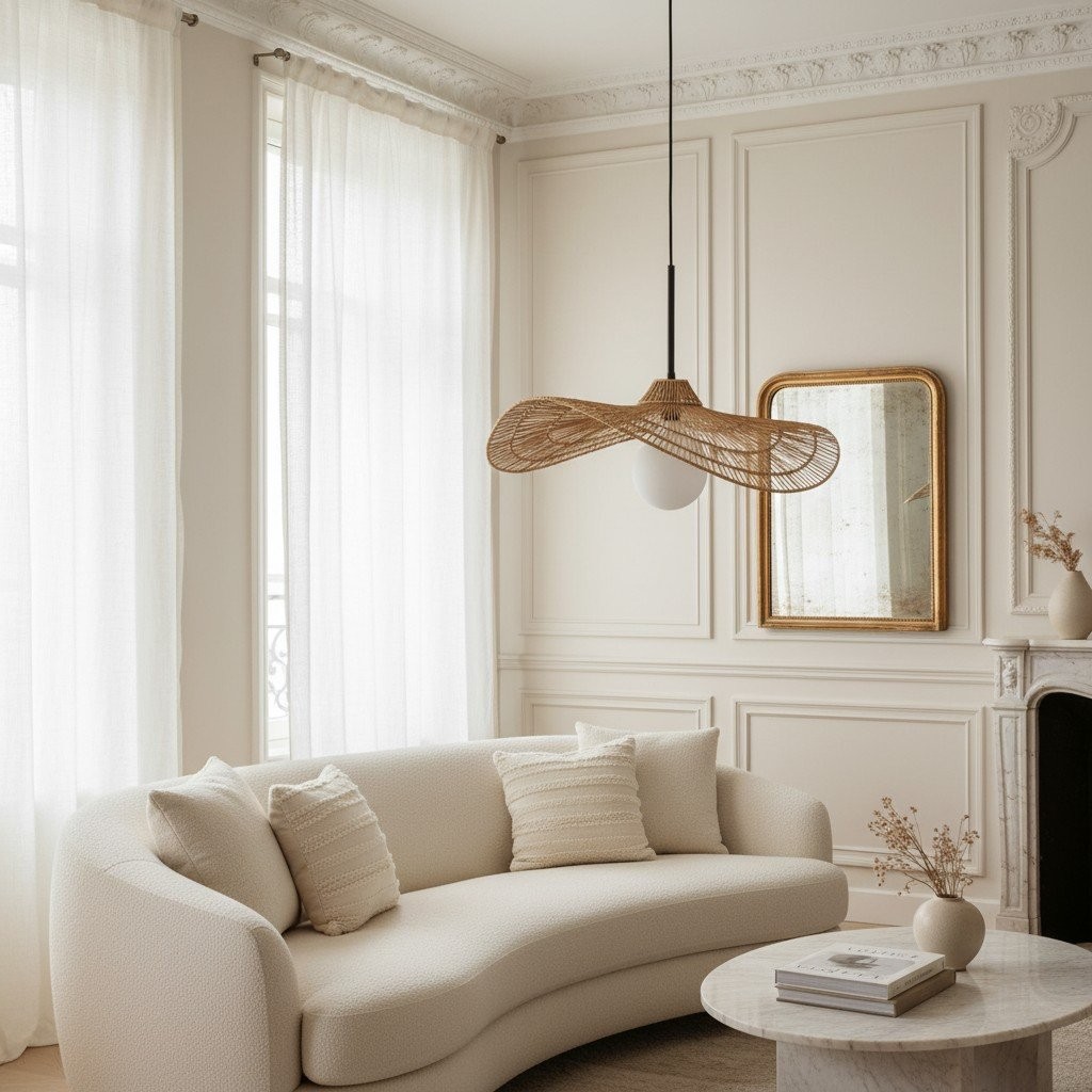Florevian hanglamp met gelaagde kap en geweven textuur voor de eetkamer HL1848