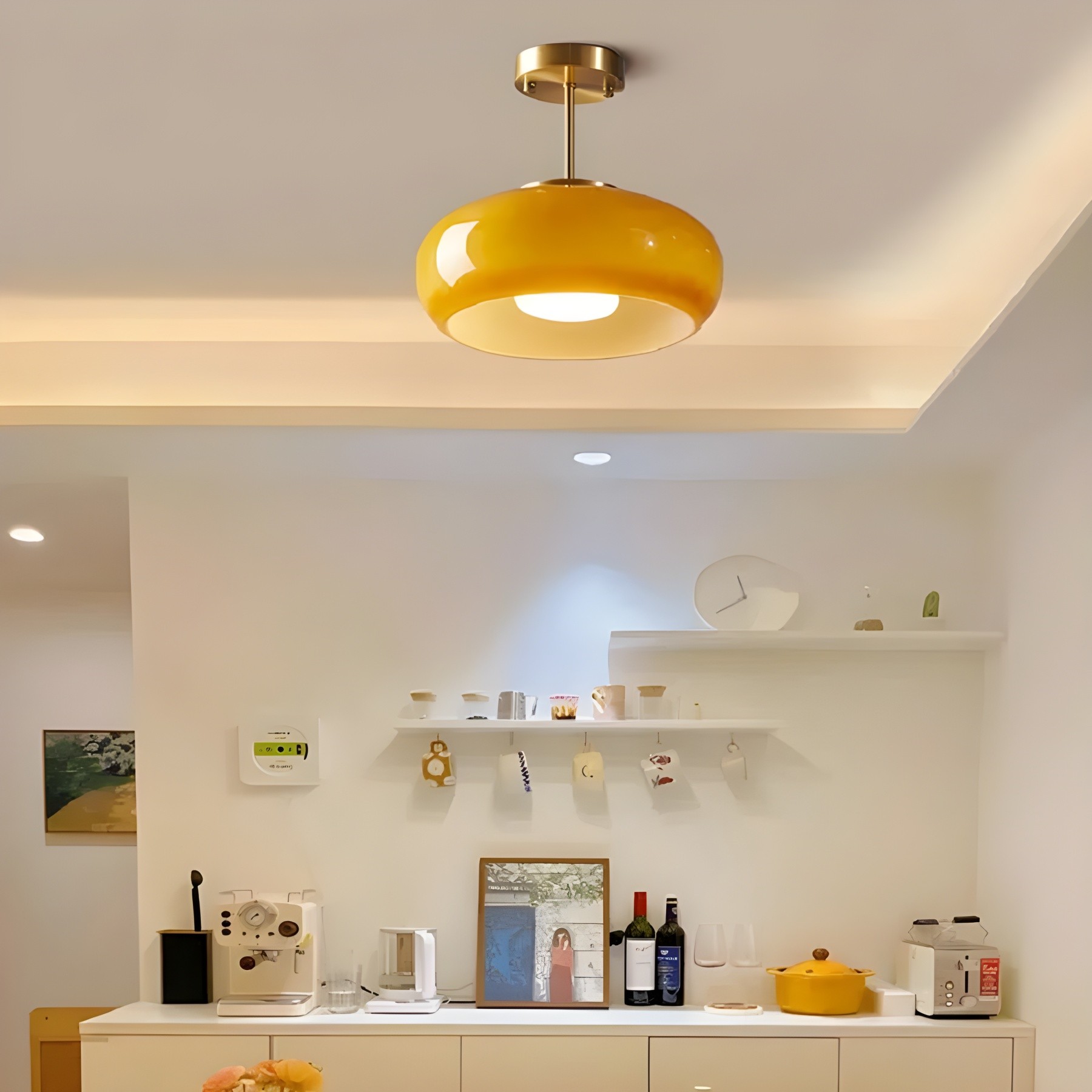 Retro messing schijf Bauhaus glazen plafondlamp HL167