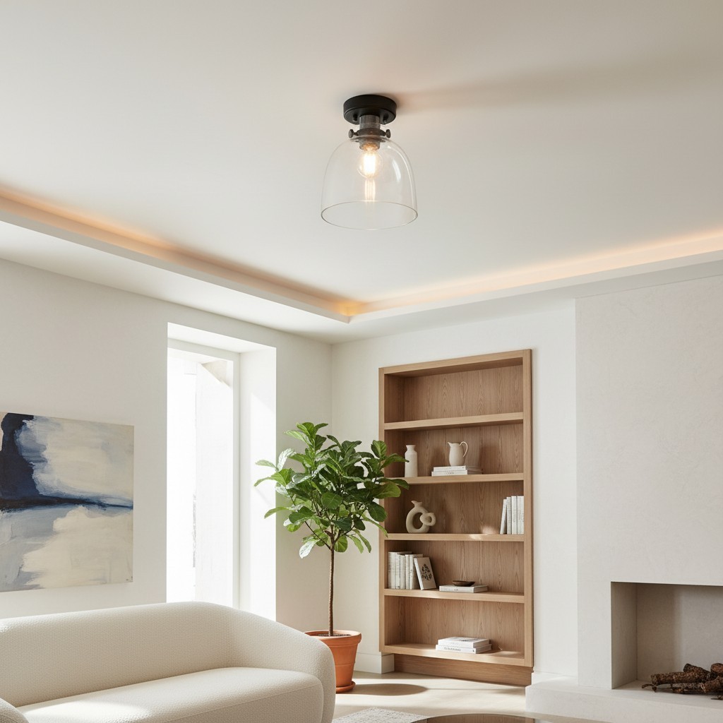 Ravion plafondlamp met geribbelde chromen kap en industriële glazen kap - Woonkamer HL2023