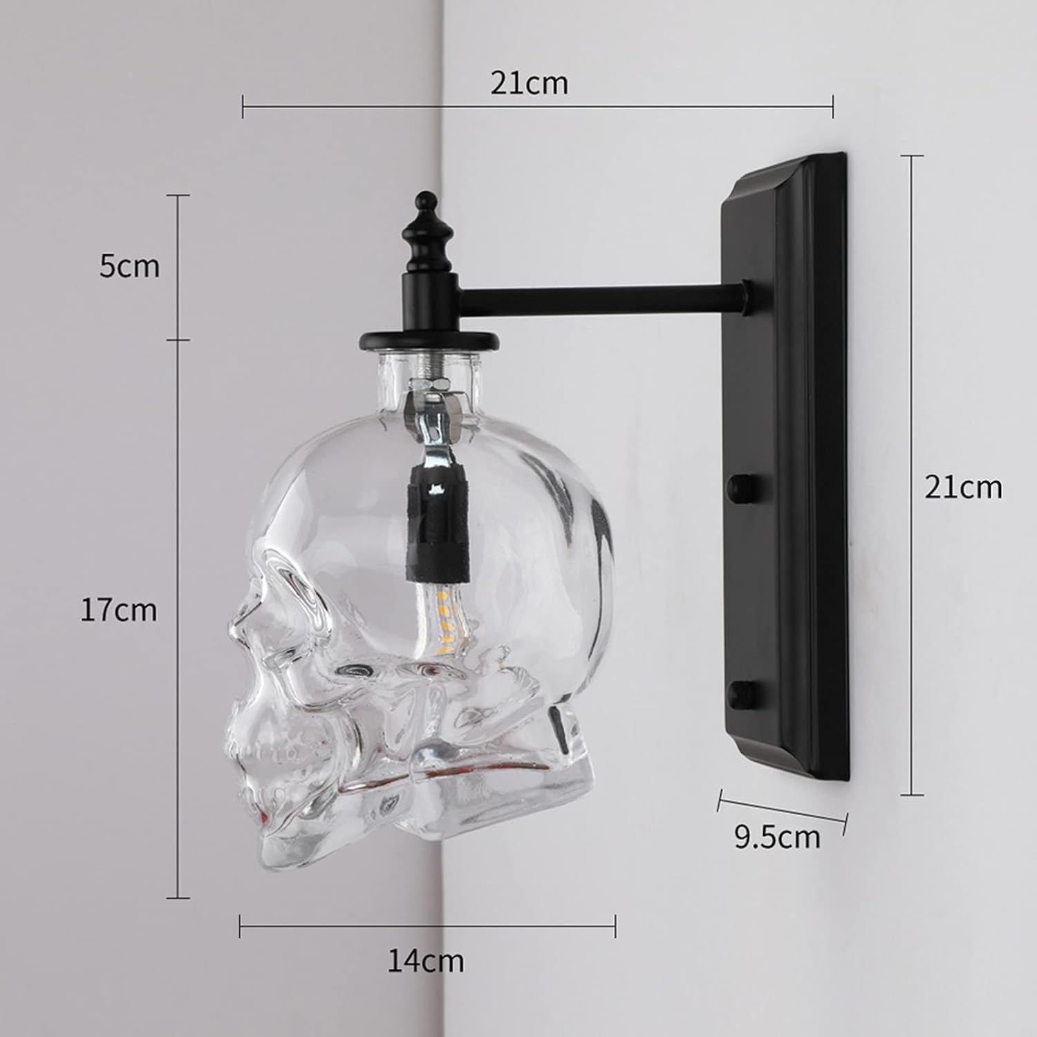 Helder glazen schedel wandlamp HL1251