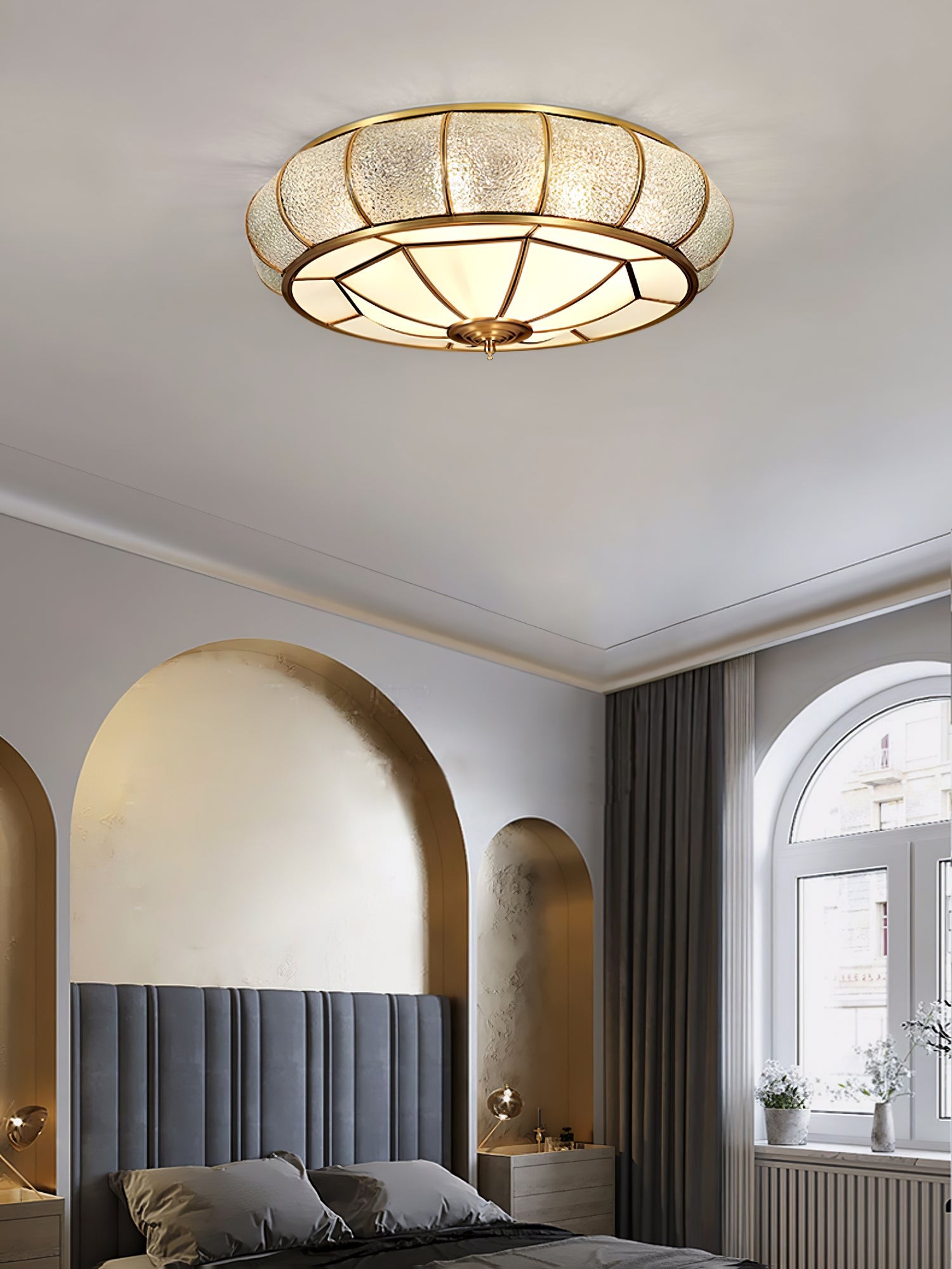 Ronde plafondlamp van getextureerd glas HL756