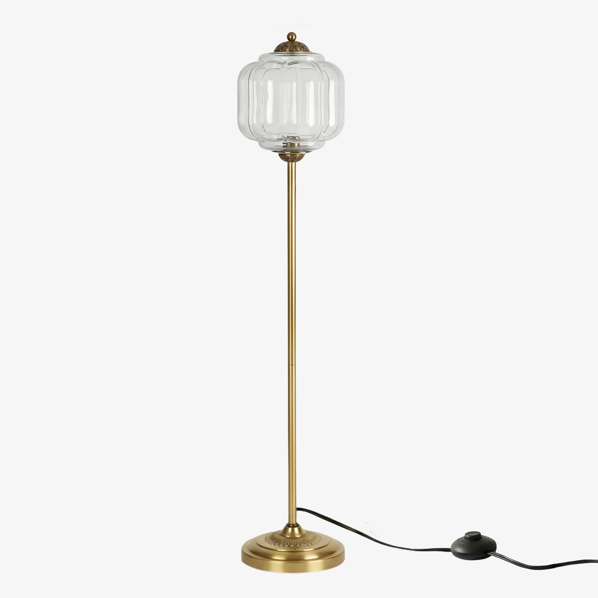 Eloise Vloerlamp van getextureerd glas in pompoenvorm - Organisch artistiek ontwerp en retrostijl voor de woonkamer HL2510