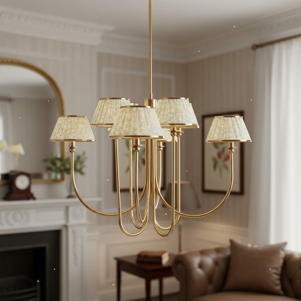 Ruchee Kroonluchter - Plafondlamp met gelaagde stoffen kap en messing frame voor eet- of woonkamer HL1891