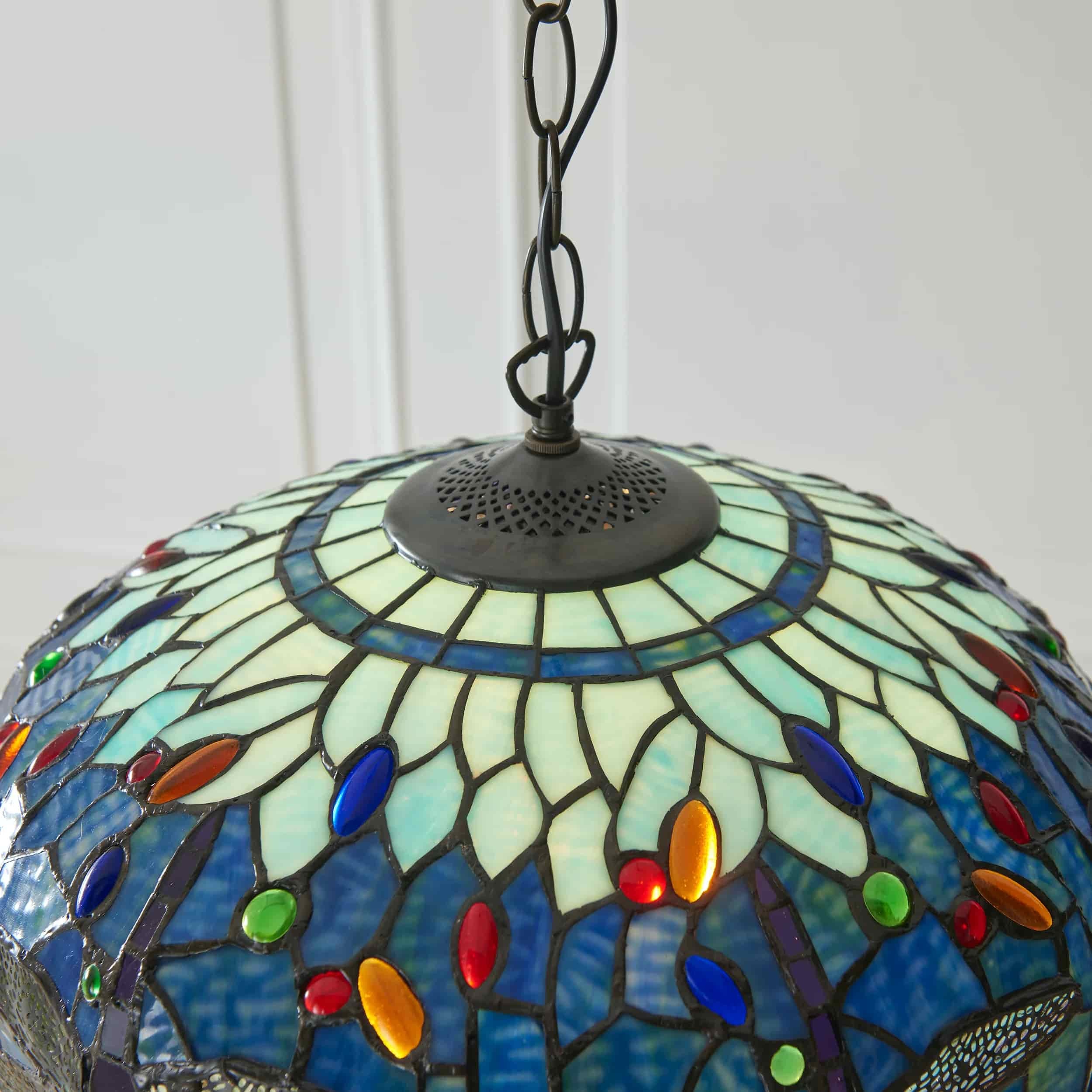 TF Dragonfly Tiffany hanglamp - Art Nouveau hanglamp met glas-in-lood voor de woonkamer HL2045