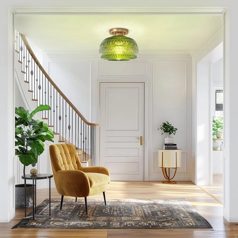 Flora Gegraveerd Patroon Glazen Semi-Inbouw Plafondlamp HL978