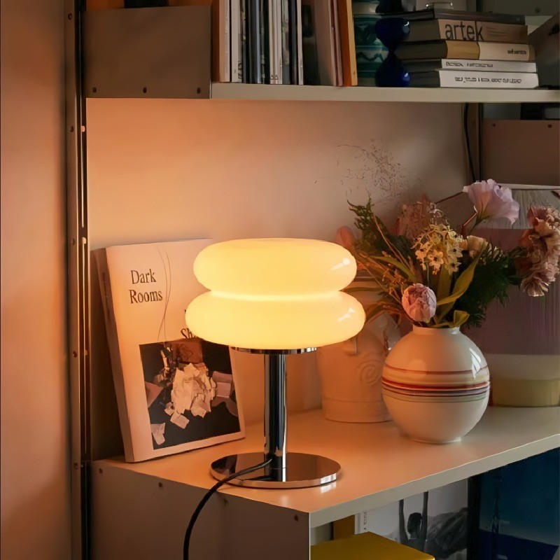 Bauhaus Dubbele Glazen Tafellamp - Sculpturale Gelaagde Nachtlamp voor Slaapkamer en Bureau HL22