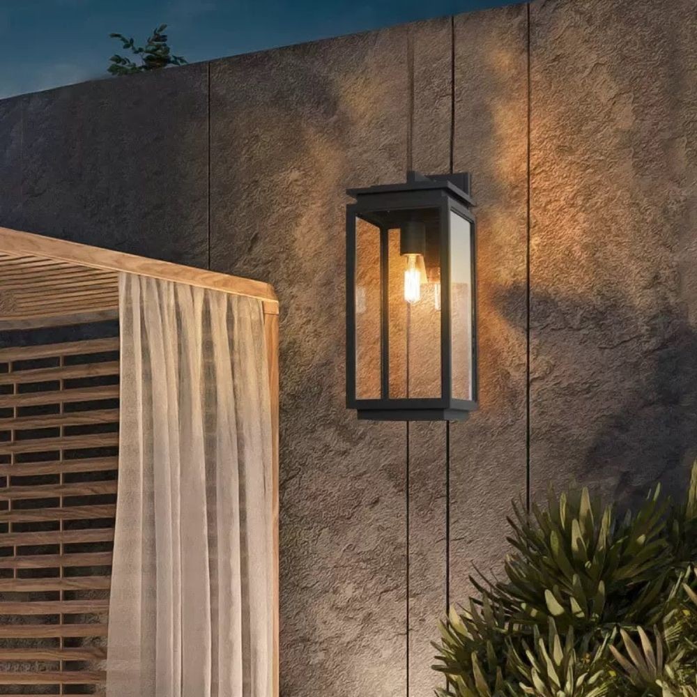 Waterdichte Zwarte Rechthoekige Glazen Buiten Wandlamp HL1005