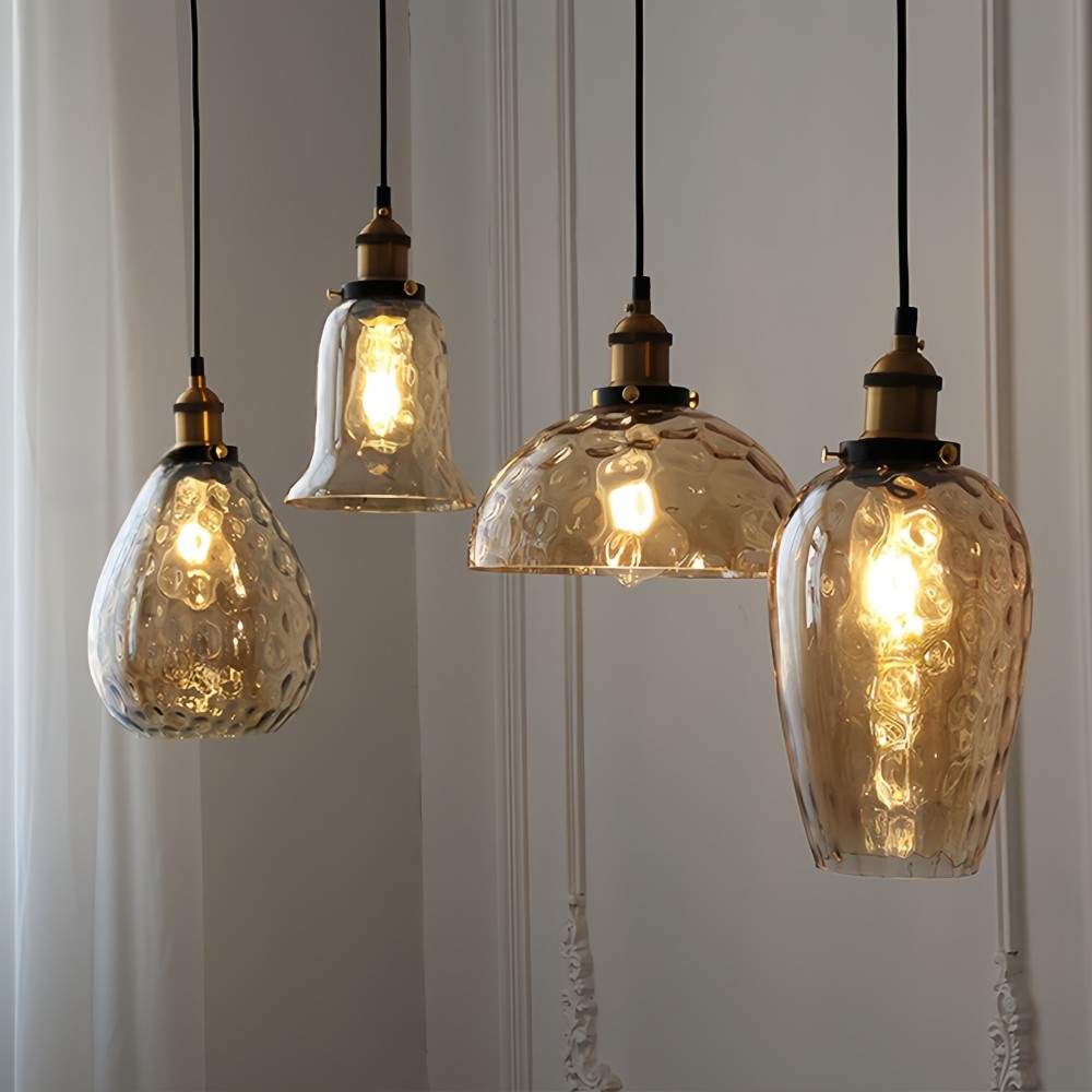 Hanglamp van getextureerd glas in Noordse stijl - Amberkleurige koepelvormige hallamp HL1329
