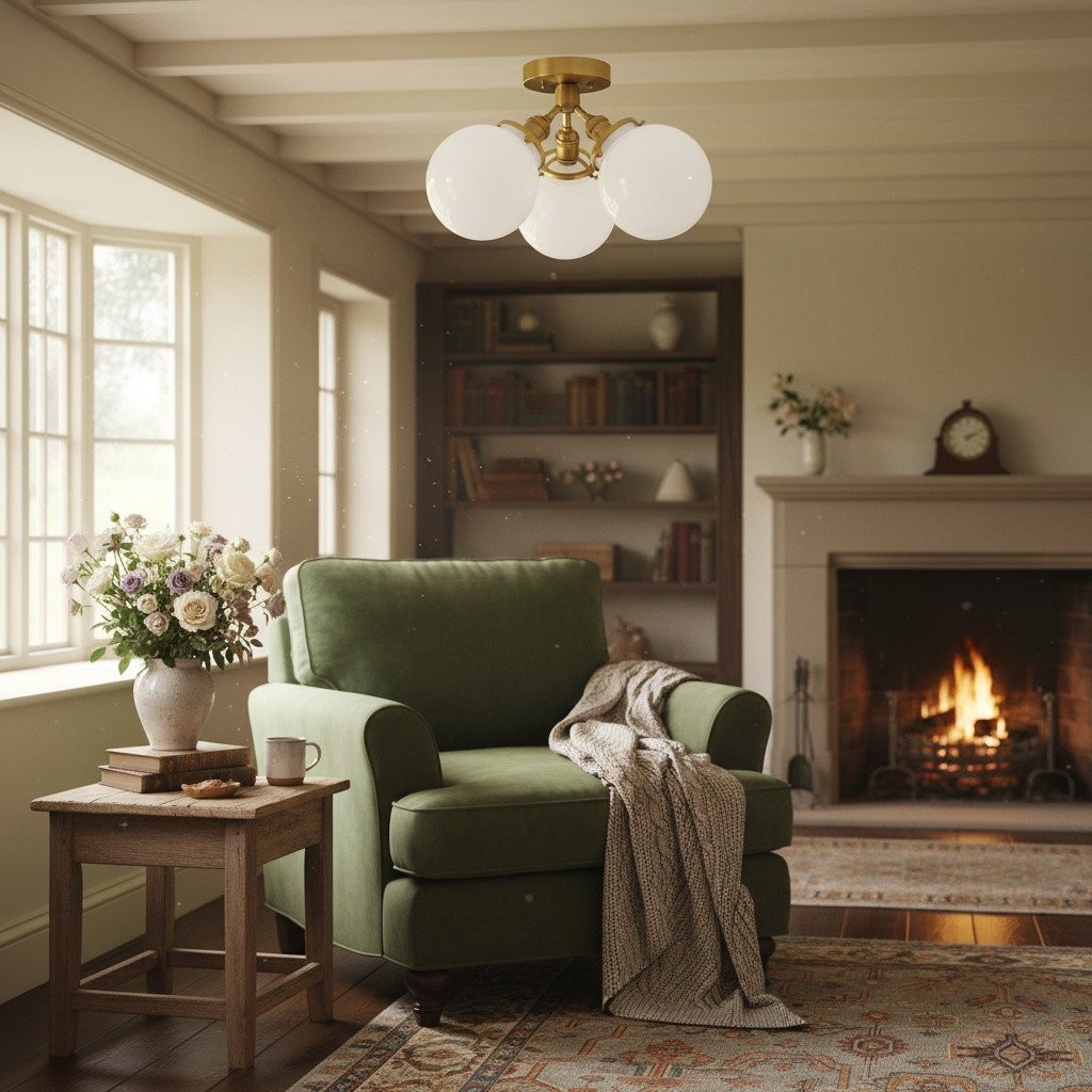 Glorica glazen bollamp - Mid-Century semi-flush plafondlamp HL1735