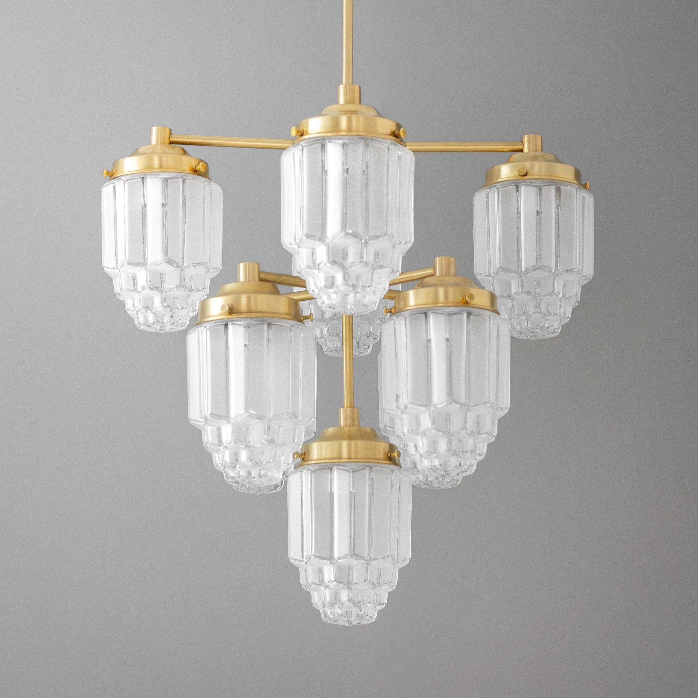 Tierlux Glazen kroonluchter met textuur van messing - Tijdloze verlichting met stijl HL1737