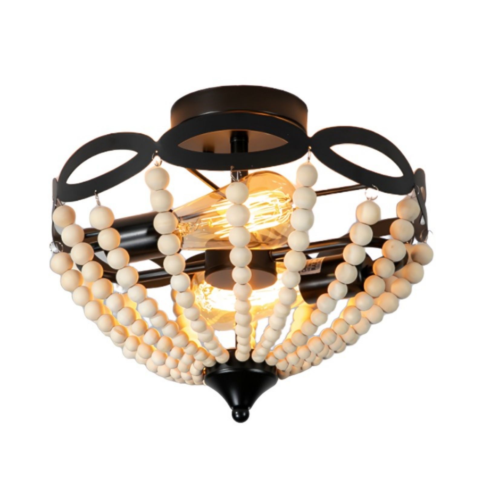 Retro Rustieke Metalen Houten Kralen Plafondlamp HL240