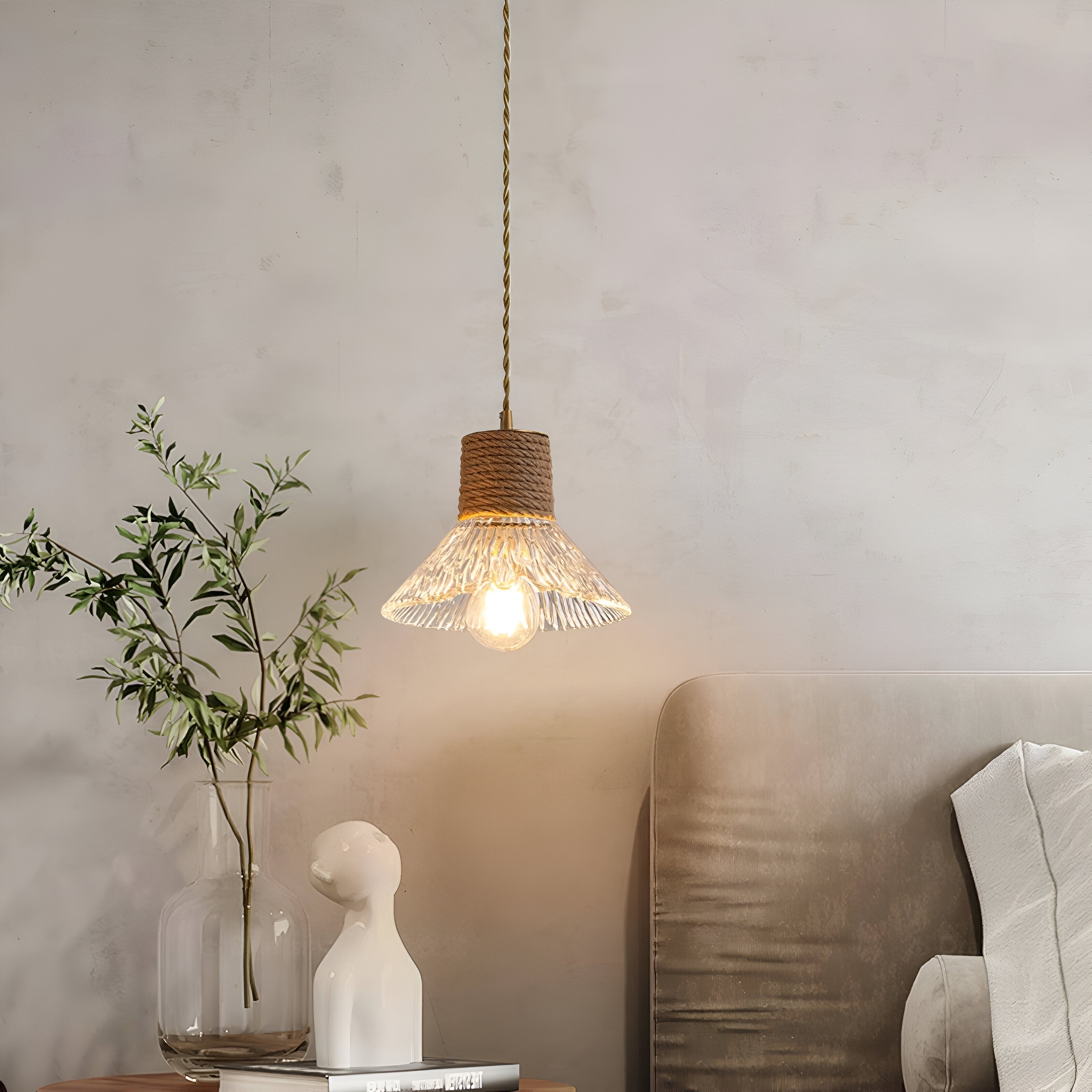 Hanglamp met glazen kap van Scandinavisch henneptouw HL3491