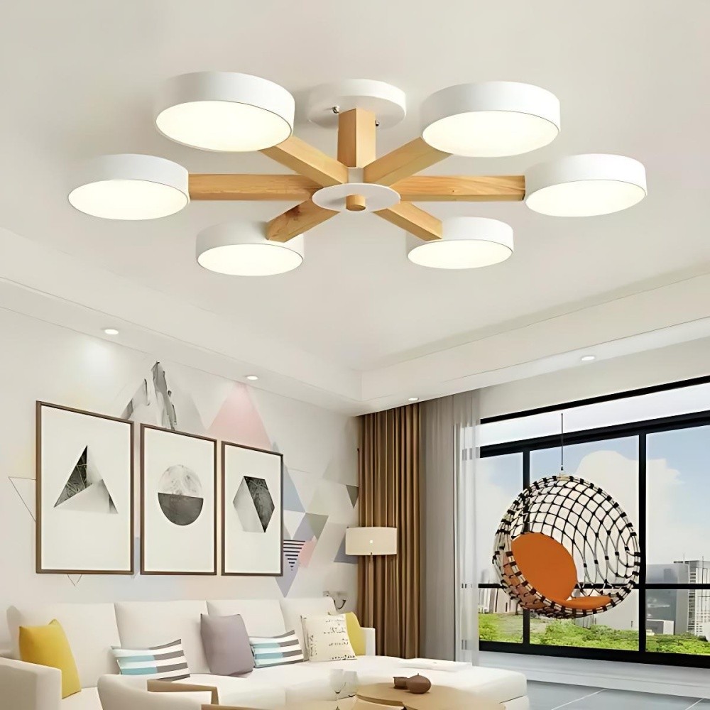 Nordic Wood Plafondlamp - Schijfvormige Lamp voor Woonkamer HL1351