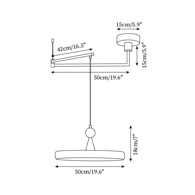 Moderne schijfvormige hanglamp met zwenkarm HL1071