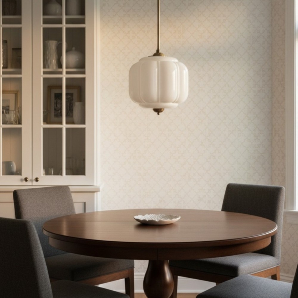 Vintage Eloise Melkglazen Hanglamp - Geribbelde Glazen Plafondkroonluchter HL1091