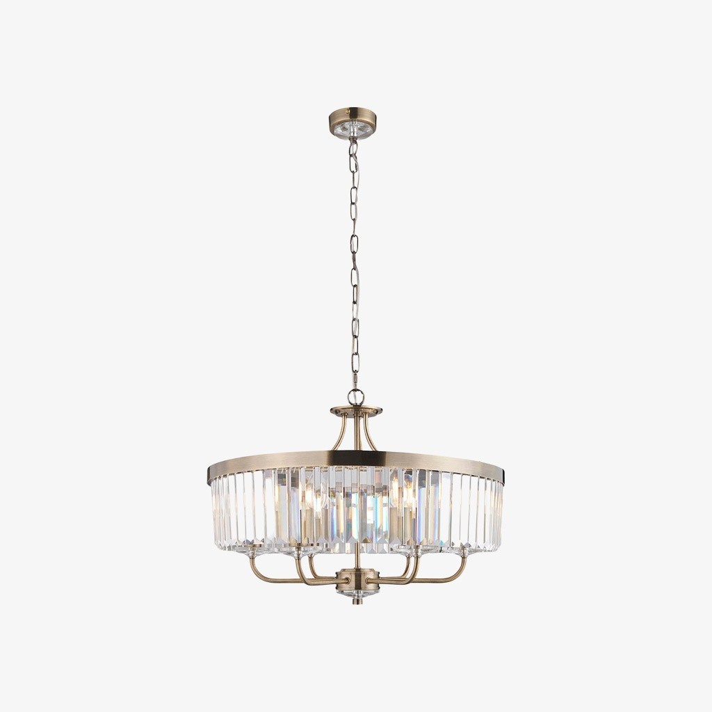 Beveline ronde hanglamp met 6 lichtpunten - geslepen glazen kappen, elegant metalen frame voor eetkamer, keukeneiland HL2066