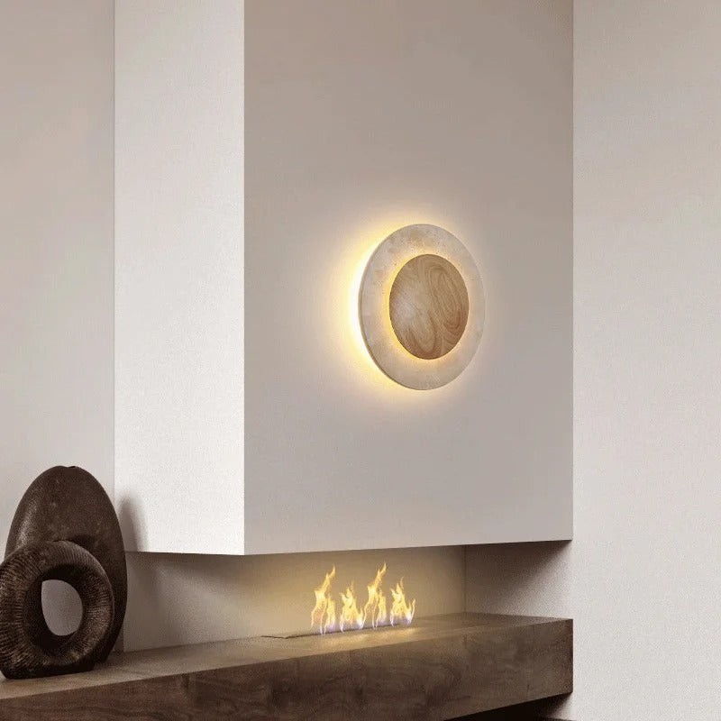Ronde wandlamp van travertijnhout HL3433