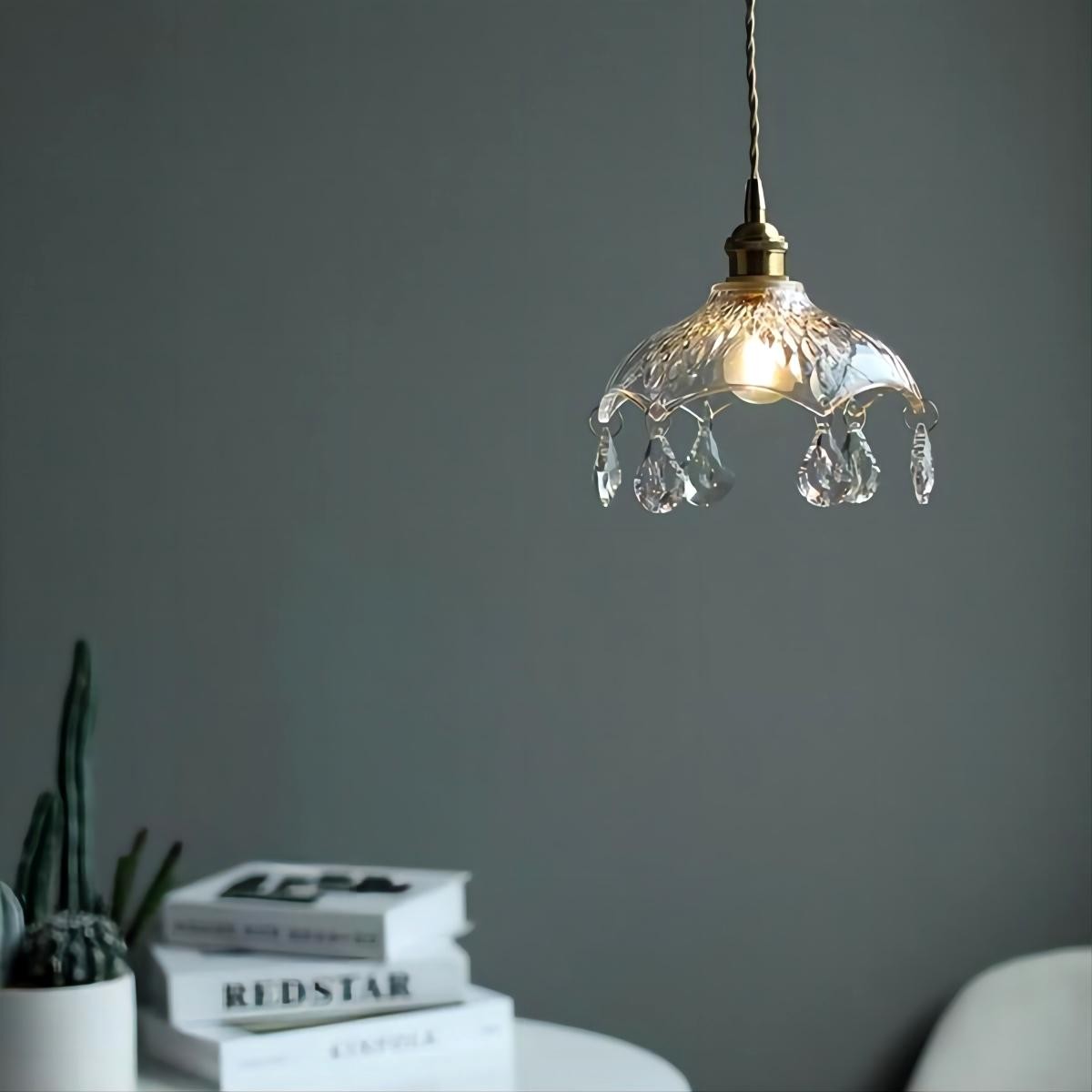 Vintage helder geribbeld glas paraplu hanglamp HL49