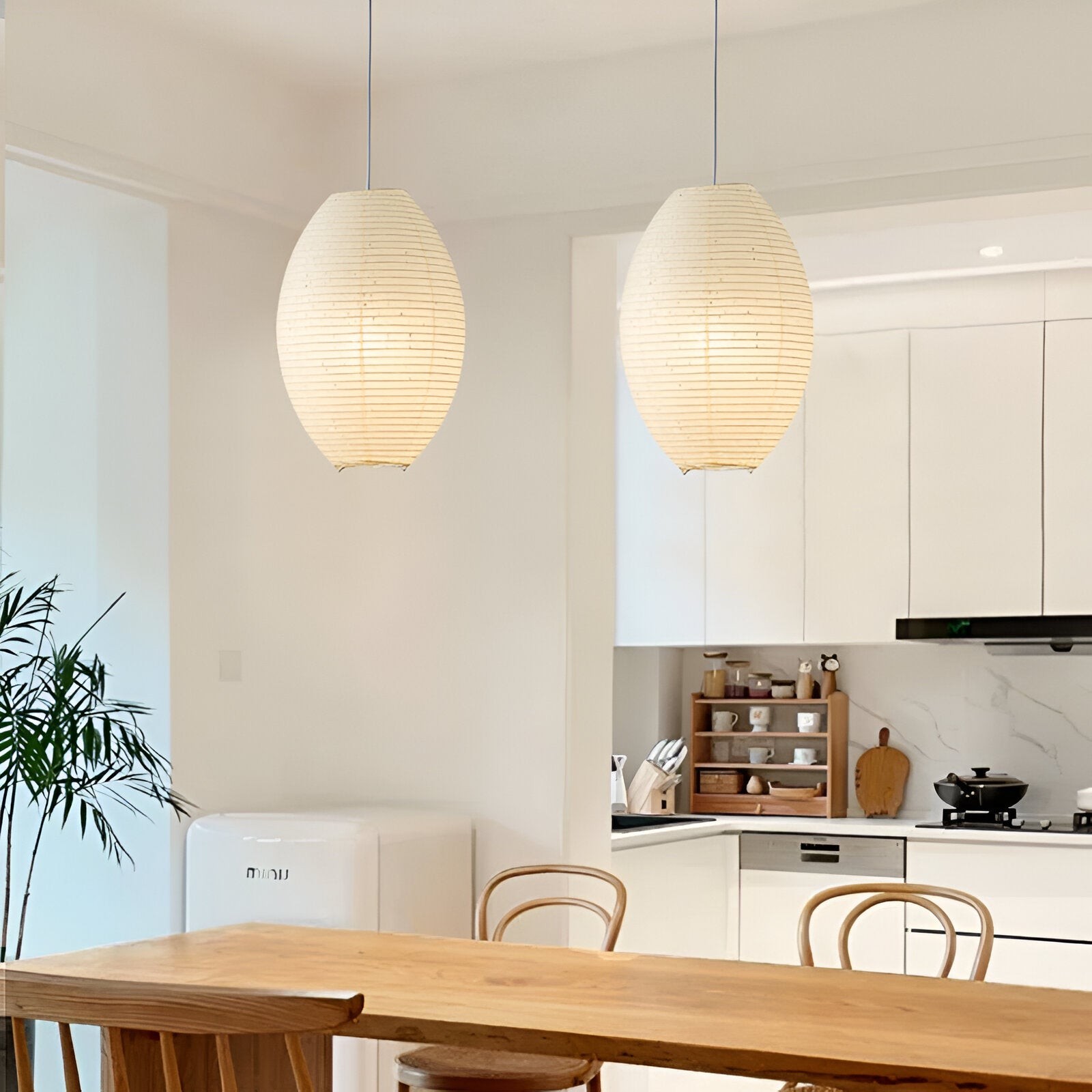 Traditionele Japandi Wabi-Sabi elliptische papieren hanglamp HL3495