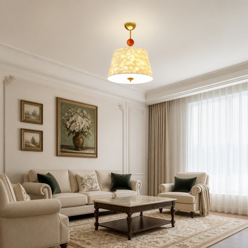 Lunavera Vintage Capiz schelp plafondlamp met houten accent voor slaapkamer en eetkamer HL3551