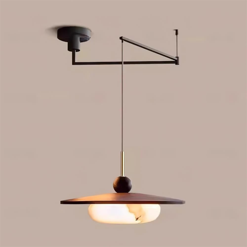 Moderne hanglamp met houten schijf en zwenkarm HL1057