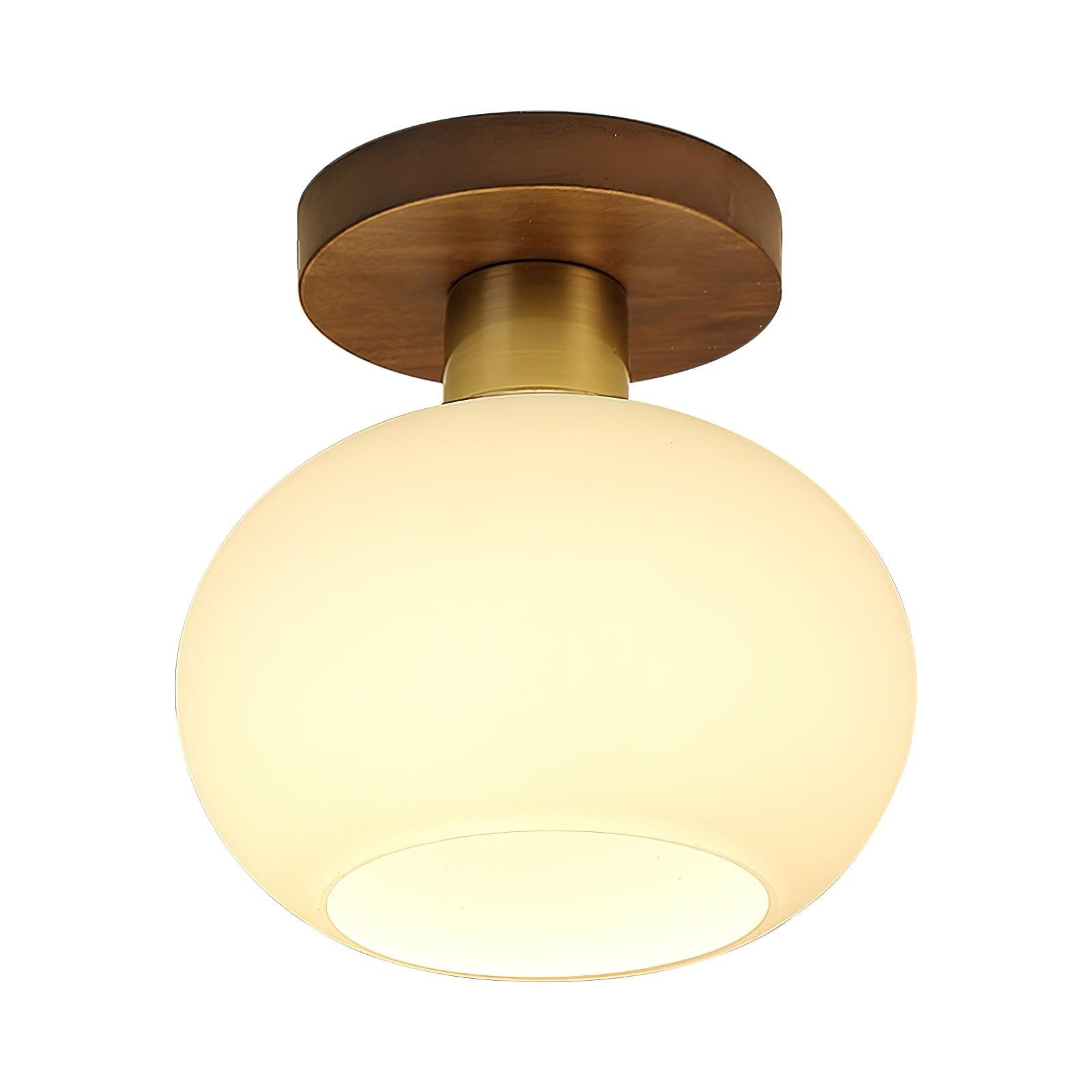 Vintage Wabi-Sabi Walnoot Koperen Glazen Plafondlamp Voor Woonkamer HL918