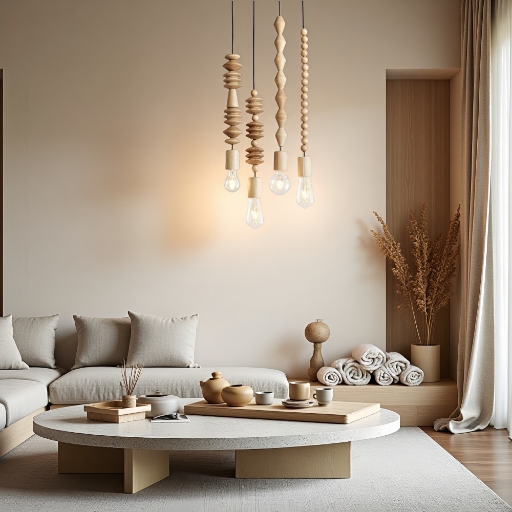 Hanglamp met Houten Kralen - Retro Snoerlamp voor Woonkamer HL1063