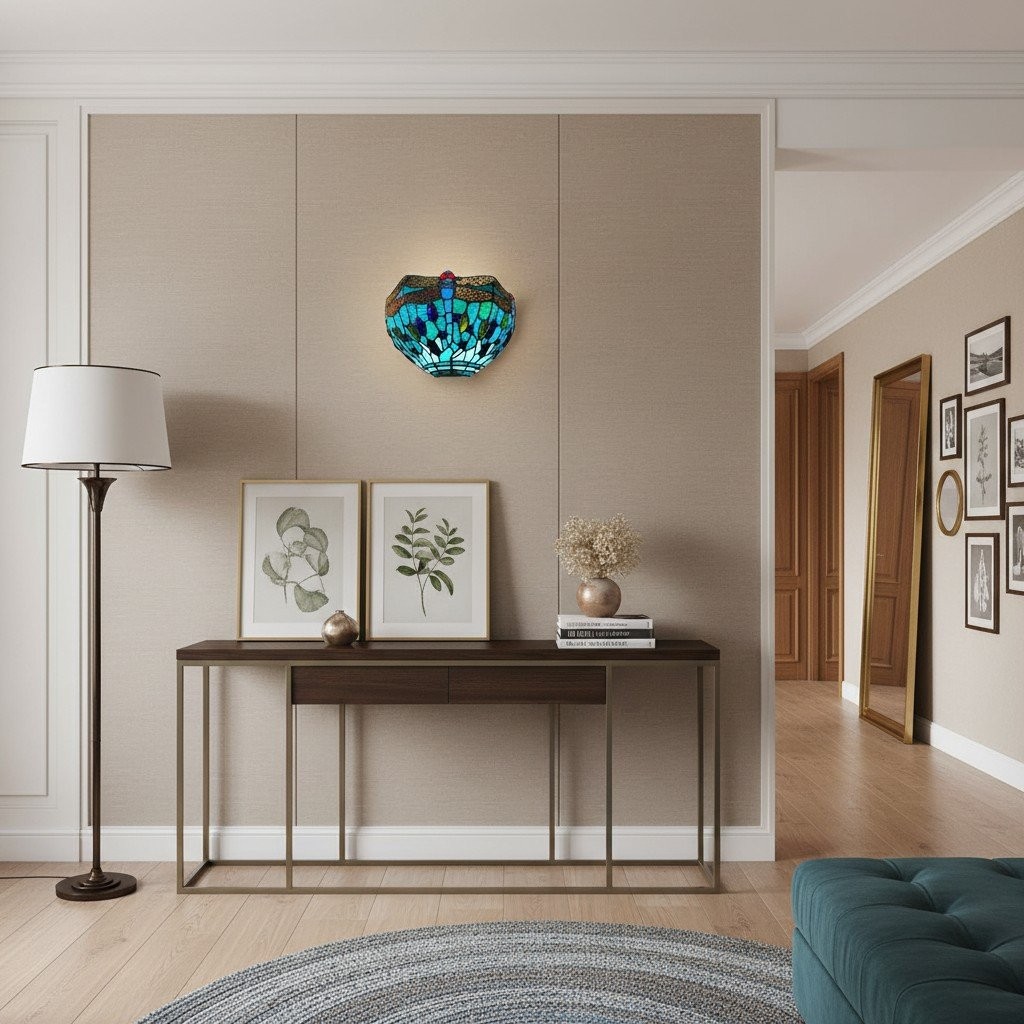 TF Wandlamp met libellenpatroon - Klassiek handgesneden glas-in-lood voor hallen en slaapkamers HL2117