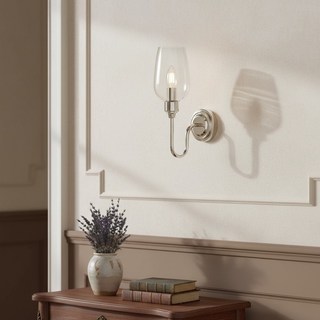 Clarione Art Deco wandlamp met transparante glazen kap - Modern metalen ontwerp voor gangen HL2112