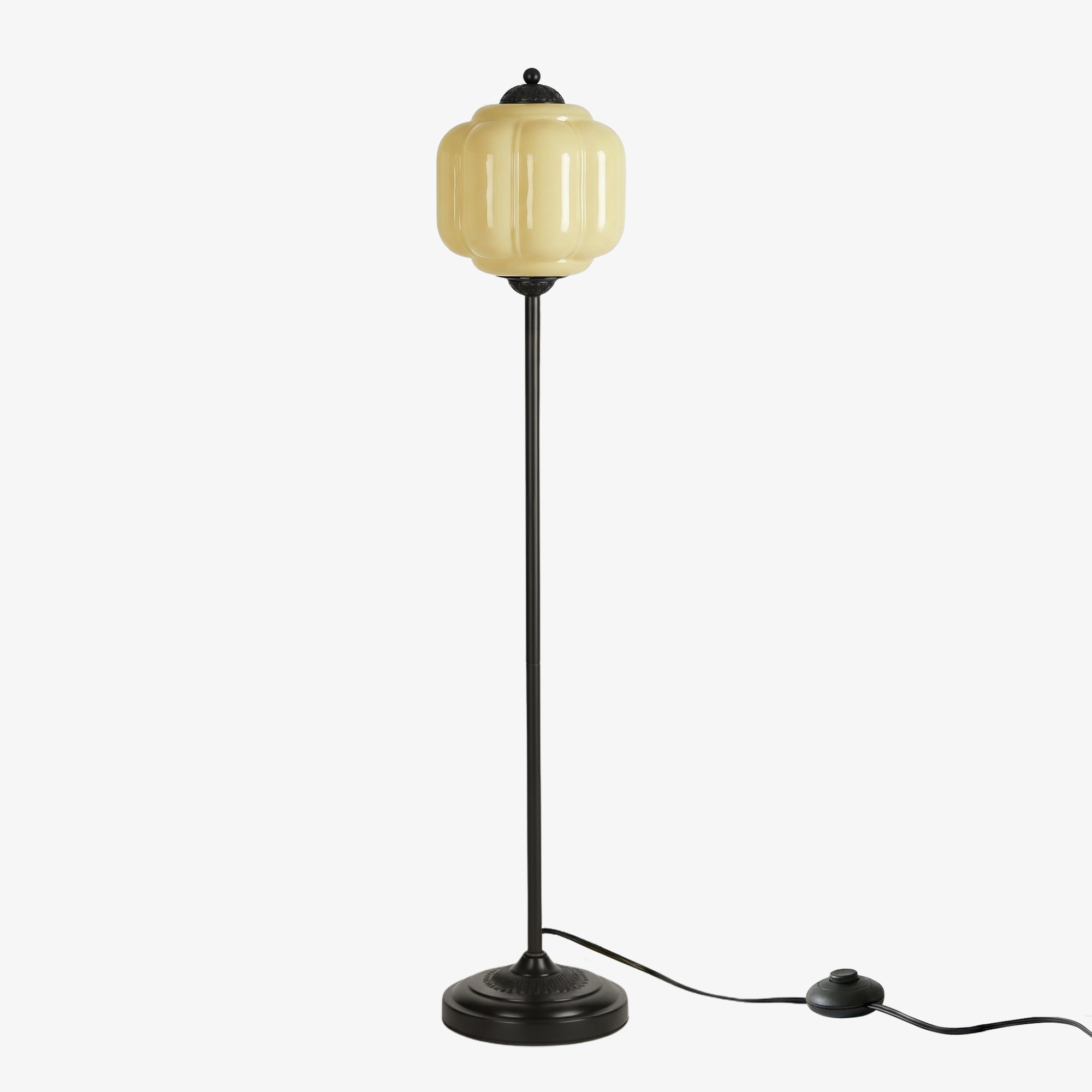Eloise Vloerlamp van getextureerd glas in pompoenvorm - Organisch artistiek ontwerp en retrostijl voor de woonkamer HL2510
