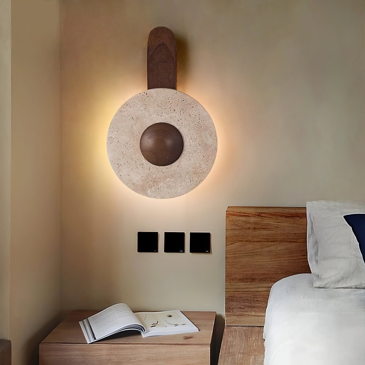 Gele travertijn houten wandlamp HL967