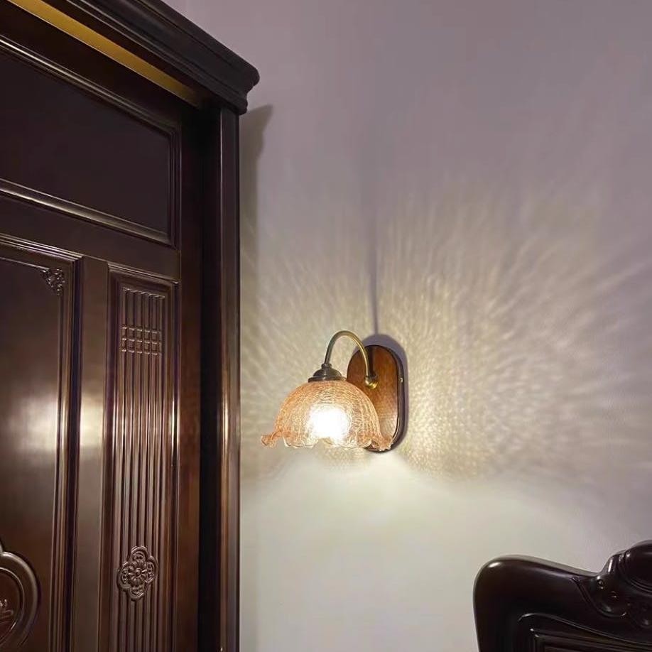 Mid Century Vintage Bloem Glazen Wandlamp HL24