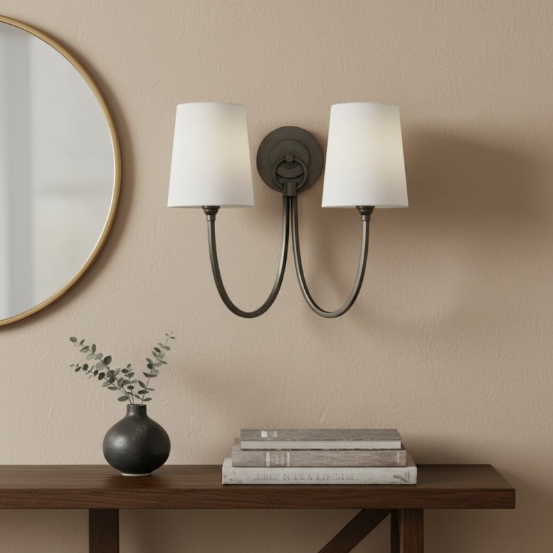 Roven moderne dubbele wandlamp met gebogen armen en stoffen kappen - Klassieke accentverlichting voor de slaapkamer HL1931