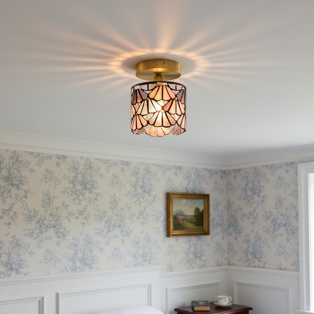 Vintage Tiffany-stijl plafondlamp met glas-in-lood en decoratief patroon voor de woonkamer HL2345