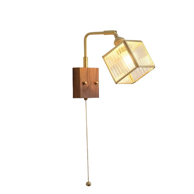 Vierkante glazen verstelbare houten wandlamp HL671