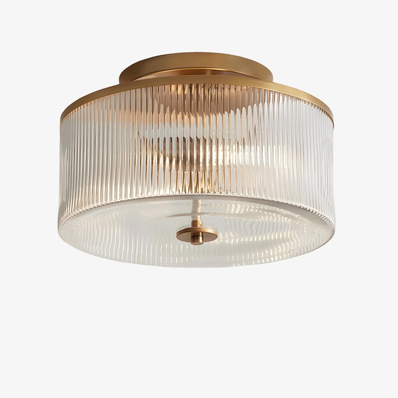 Plafondlamp van geribbeld glas in trommelvorm - Vintage Farmhouse Flush Mount HL1812