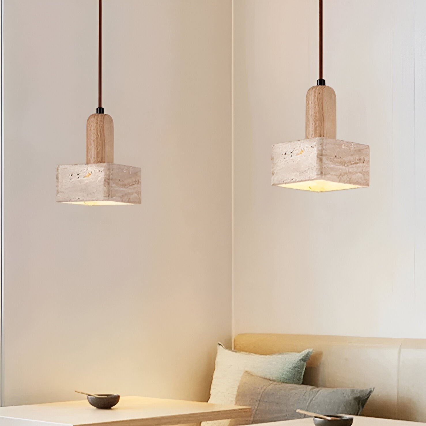 Vierkante hanglamp van travertijn HL3486