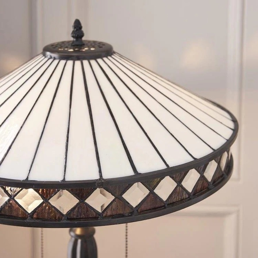 TF Fargo Geometrische Lamp in Tiffany-stijl - Amberkleurig en crèmekleurig glas, accentverlichting voor slaapkamer of