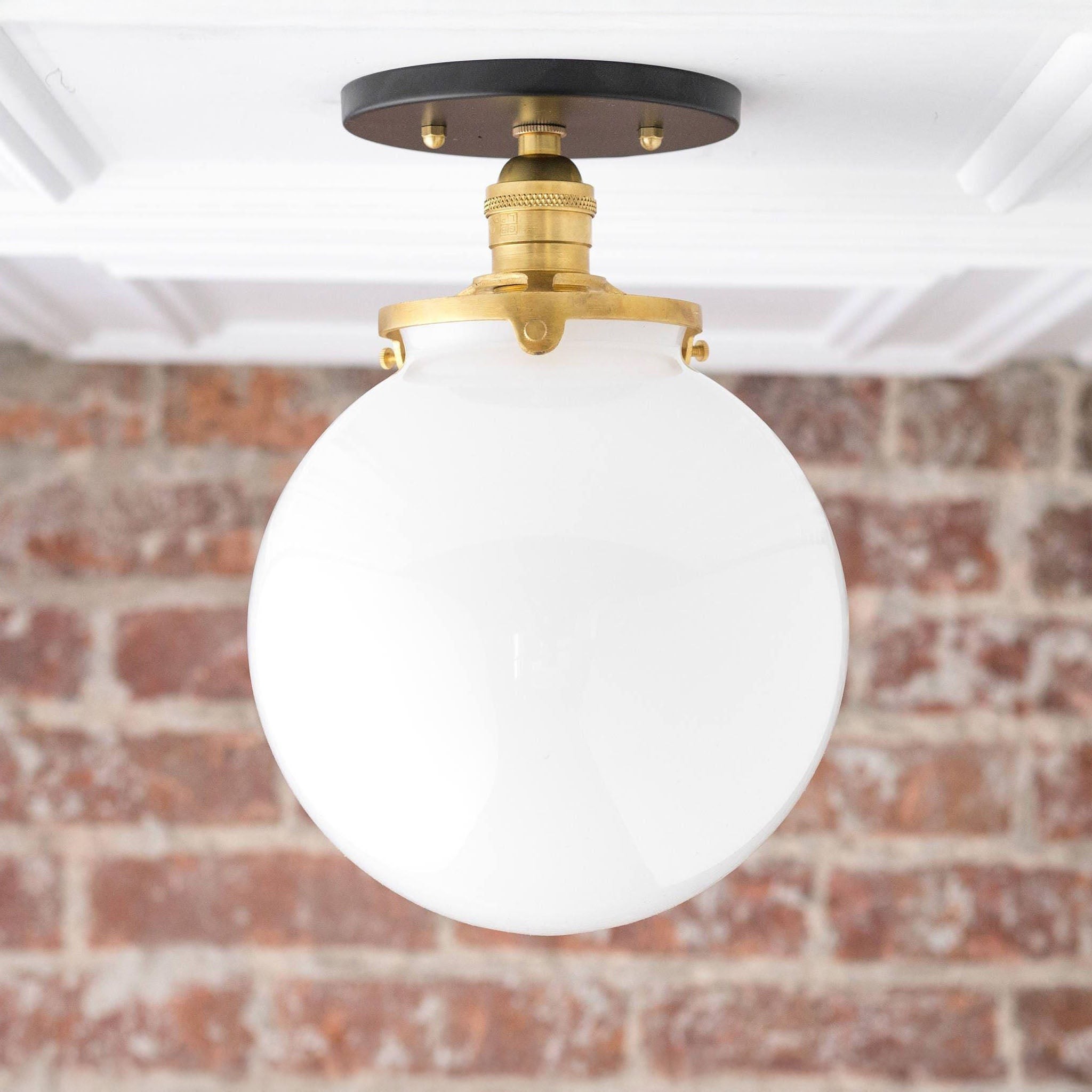 Glorica Glazen Mid Century Semi-Flush Plafondlamp - Witte Opaal Glazen Bol Armatuur HL1730