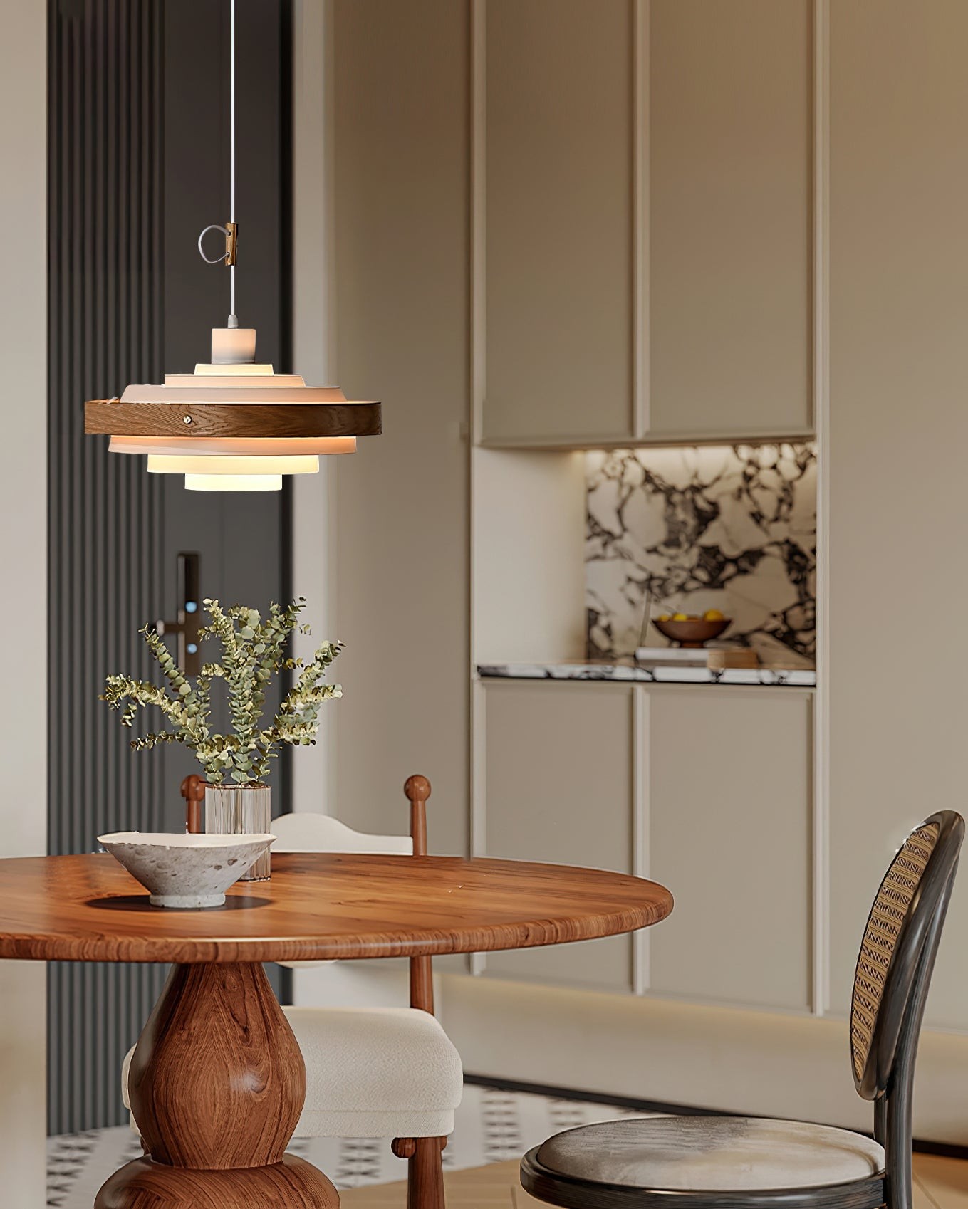 Vintage houten hanglamp met zwenkarm HL1086