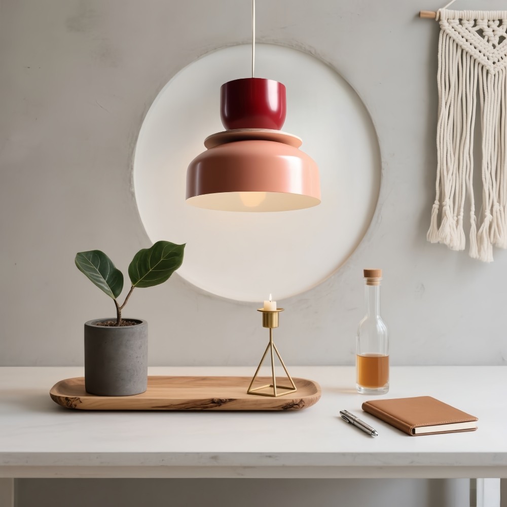 Hanglamp met metalen kom en kap - Houten Macri Kleurrijke Keukenlamp HL1068