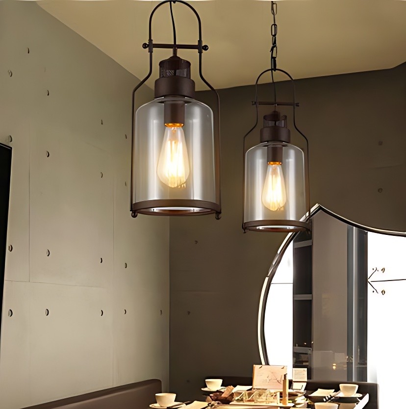 Lirra Vintage Glazen Pot Hanglamp - Industriële Metalen Hanglamp voor Keuken en Bar HL973
