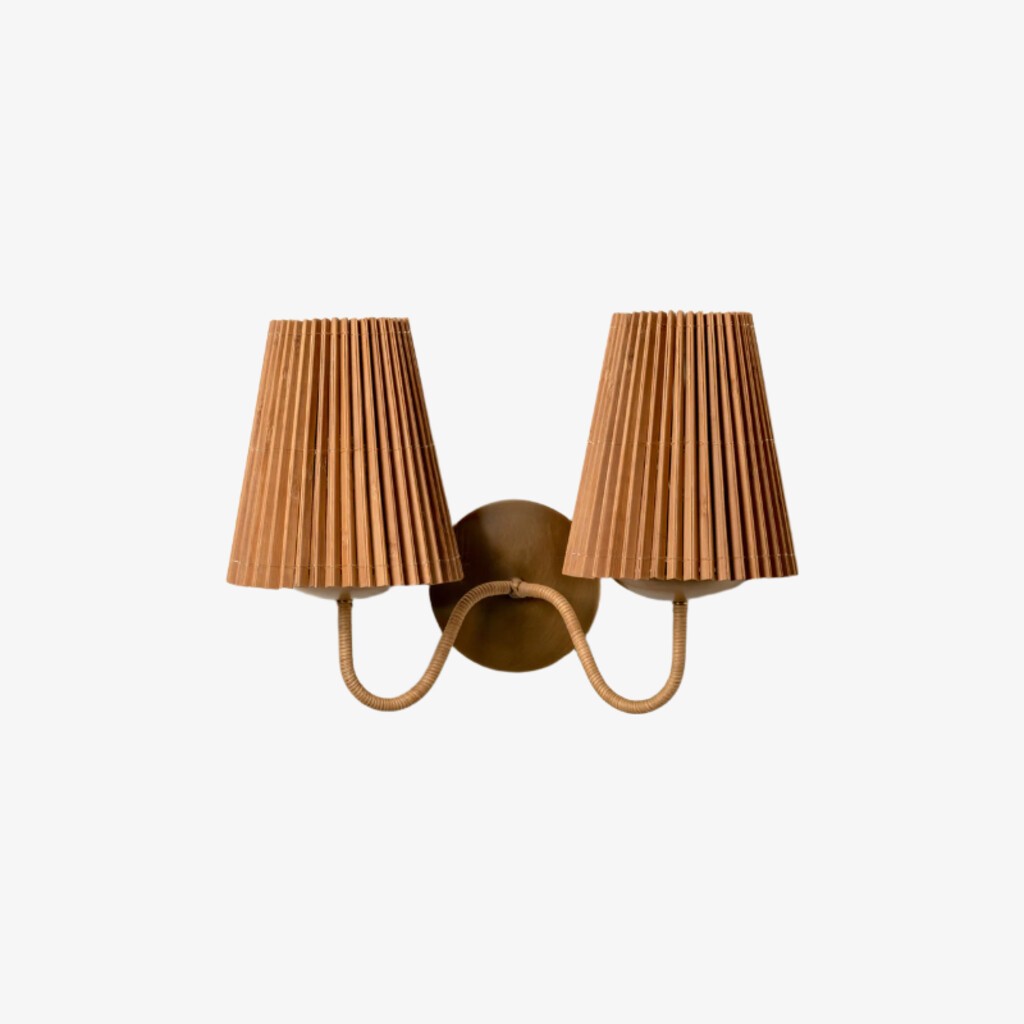 Zhoove bamboe wandlamp - geplooide natuurlijke kap voor woonkamer of slaapkamer HL1919