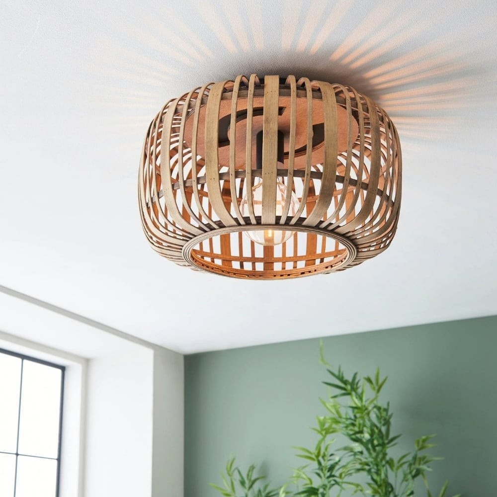 Yumeko Natuurlijke Bamboe Plafondlamp - Organisch Kooiontwerp, Duurzaam voor Woonkamer HL2173